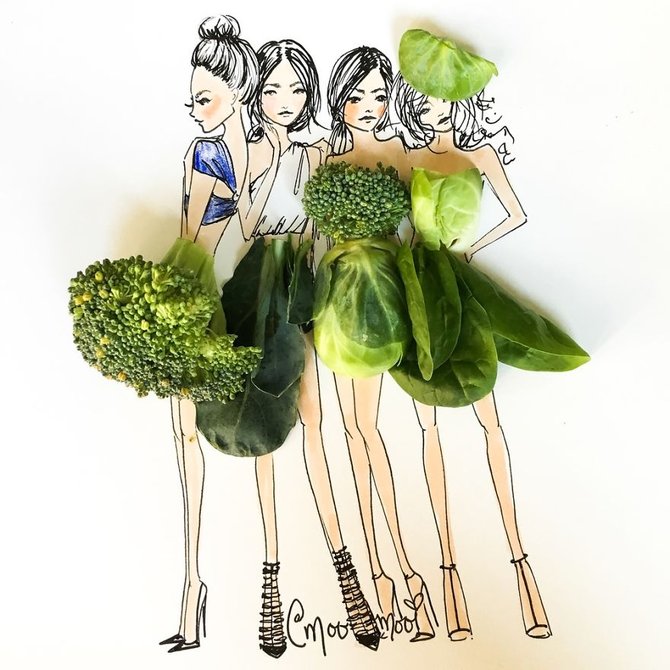 ilustrasi fashion dari sayuran karya meredith wing