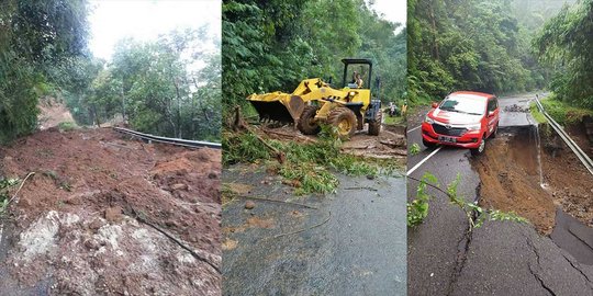 Jalan jebol di Bali, mobil isi satu keluarga nyaris terperosok