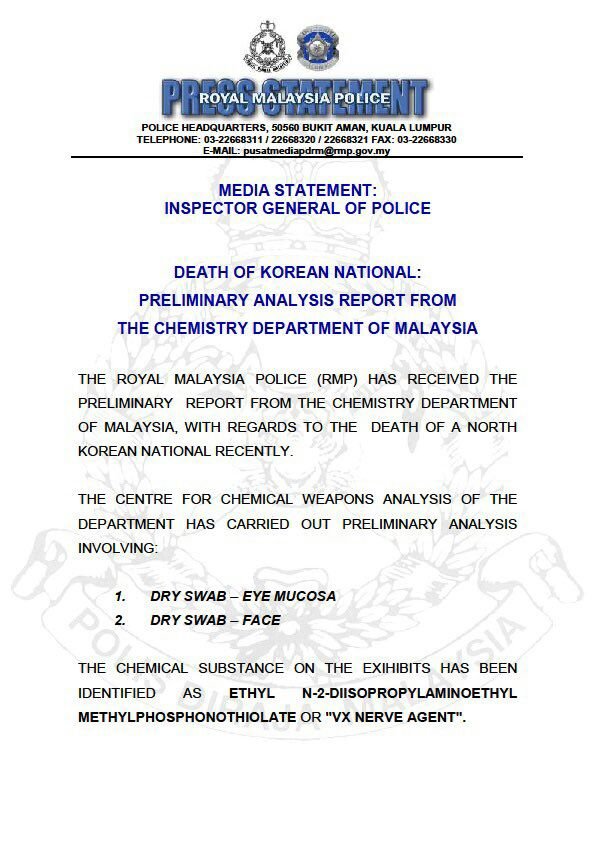 rilis polisi malaysia soal racun yang membunuh kim jong nam