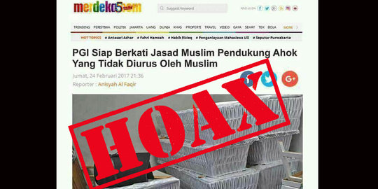 Berita HOAX catut merdeka.com: 'PGI berkati jenazah pendukung Ahok'