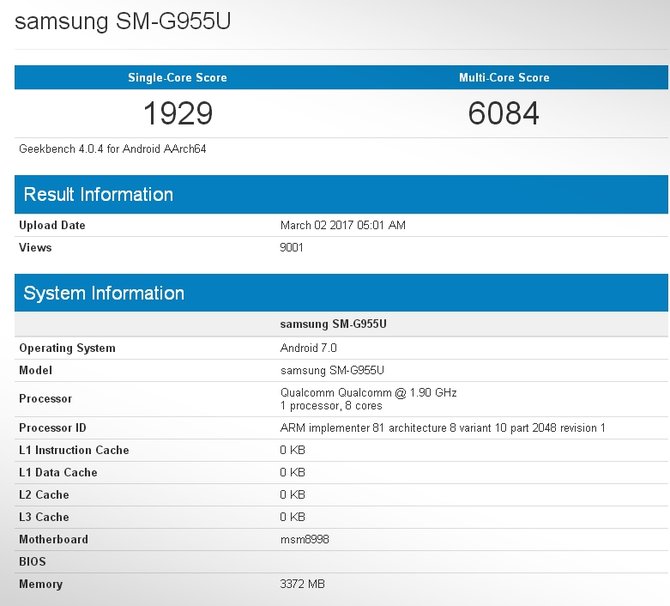 hasil benchmark samsung galaxy s8 dari geekbench