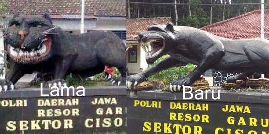 Sempat viral, patung macan gemuk Polsek Cisompet berubah 