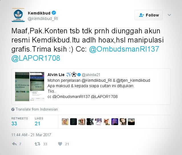 tweet kemendikbud ri yang diduga dihack