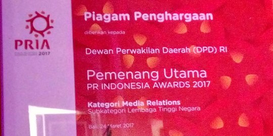 DPD raih penghargaan utama di Public Relation Indonesia Award 2017