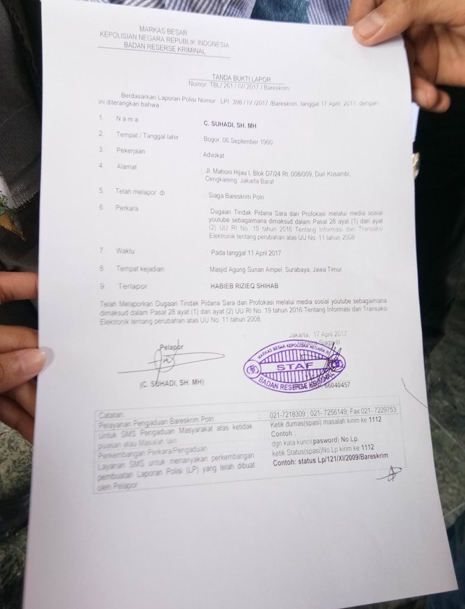 relawan badja laporkan rizieq