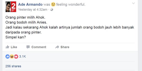 Tanggapan polisi soal postingan Ade Armando orang bodoh pilih Anies