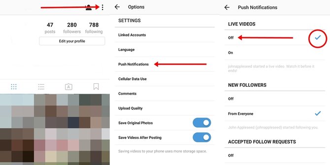 langkah untuk matikan notifikasi live video instagram