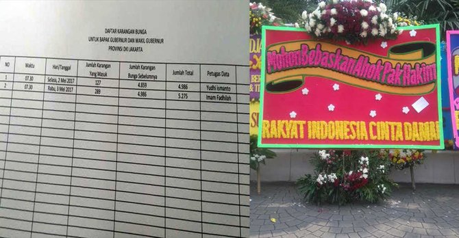 karangan bunga ahok di balai kota