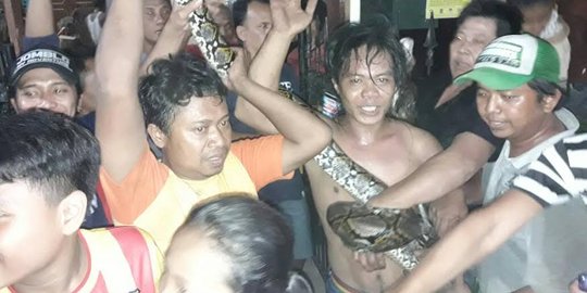 Ular piton di atap rumah gegerkan warga Tambaksari