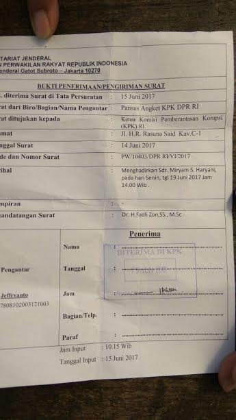 bukti penerimaan surat pansus angket kpk