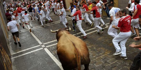 Festival San Fermin, ratusan orang kocar-kacir dikejar banteng