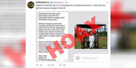 Kopassus tegaskan kabar dukungan ke FPI hoax belaka