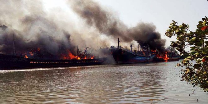 Salah satu kapal terbakar di Pulau Seprapat milik wakil Bupati Pati