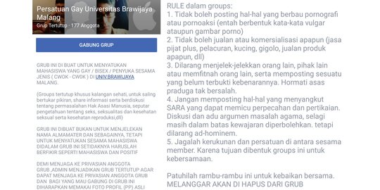 Grup Facebook gay catut nama Universitas Brawijaya Malang