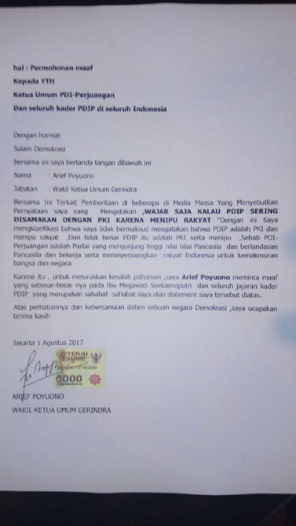 Waketum Gerindra Kirim Surat Minta Maaf Pada Megawati