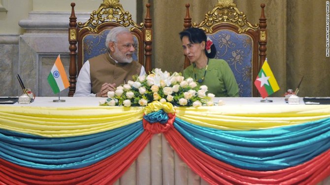 perdana menteri india narendra modi dan aung san suu kyi