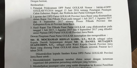 Wasekjen beberkan kejanggalan SK Golkar usung Ridwan Kamil 