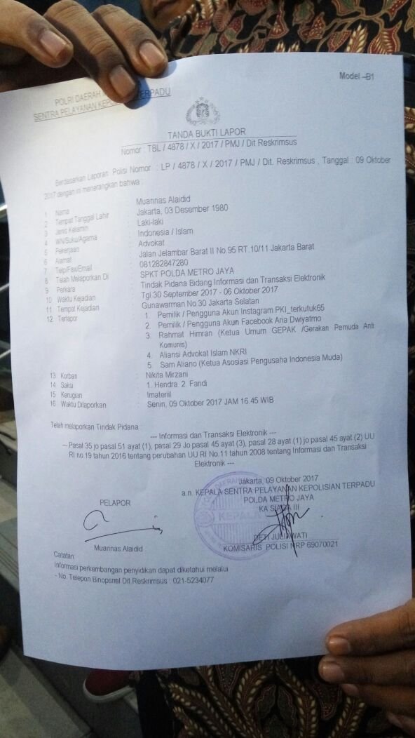 surat nikita mirzani laporkan 3 ormas dan 2 akun medsos