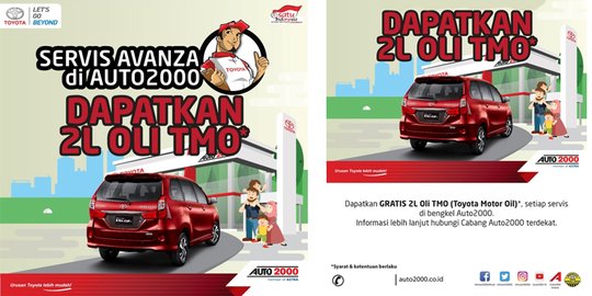 Servis Avanza di Auto2000 gratis oli TMO selama Oktober-Desember