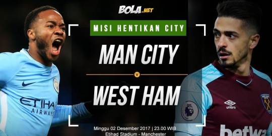 Prediksi Manchester City vs West Ham 03 Desember 2017