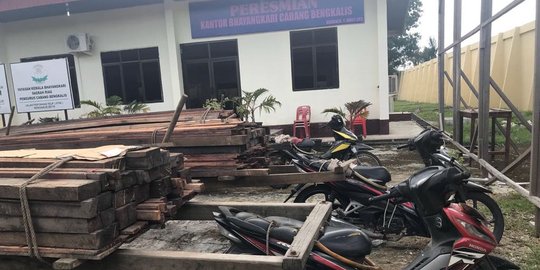 Polres Bengkalis bongkar penyelundupan 8 ton kayu, 9 pelaku dibekuk