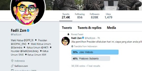 Fadli Zon bikin polling 'Jika Pilpres hari ini', Jokowi kalahkan Prabowo