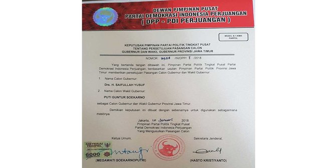 surat putusan pasangan cagub pdip