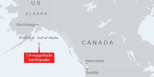 Alaska diguncang gempa 7,9 skala Richter, berpotensi tsunami dahsyat