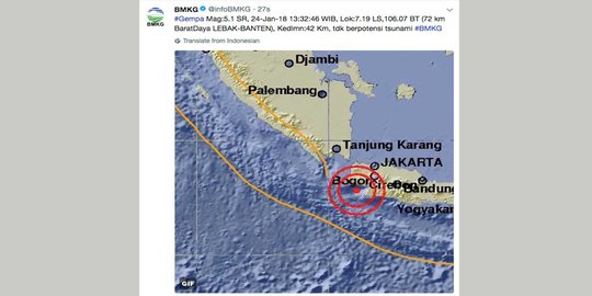 Gempa 5,1 SR kembali goyang Lebak, terasa sampai Jakarta
