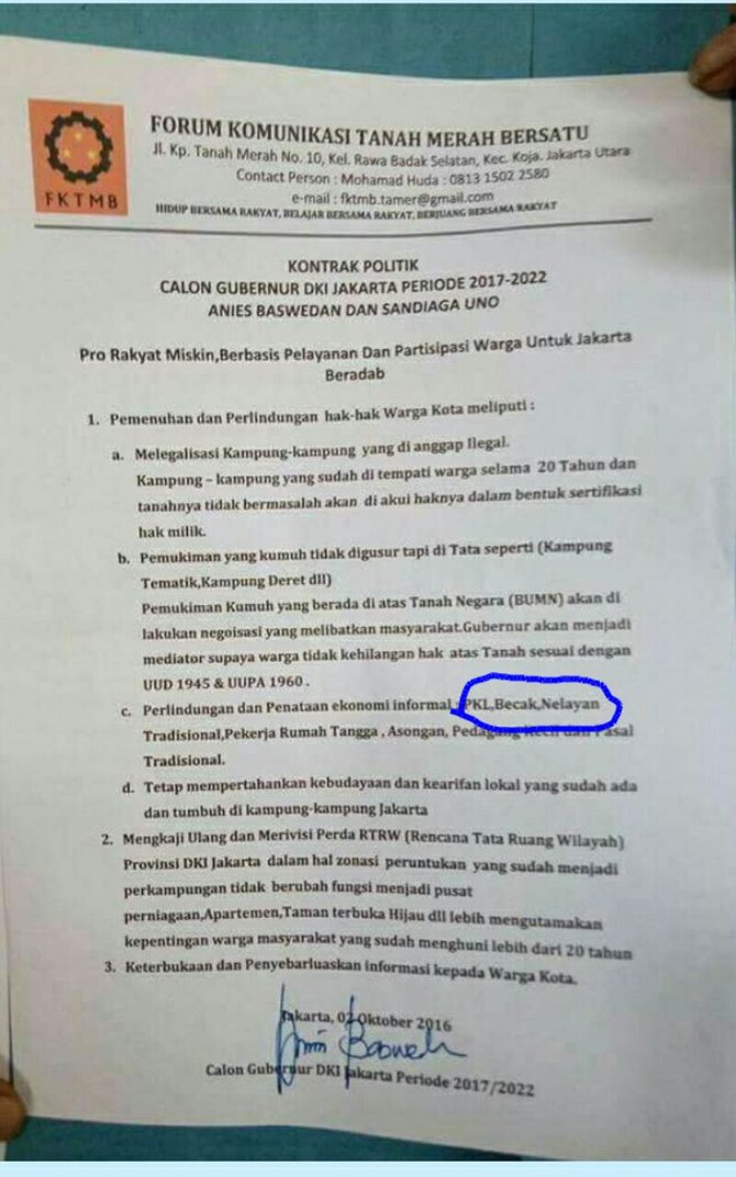 kontrak politik anies sandi soal becak