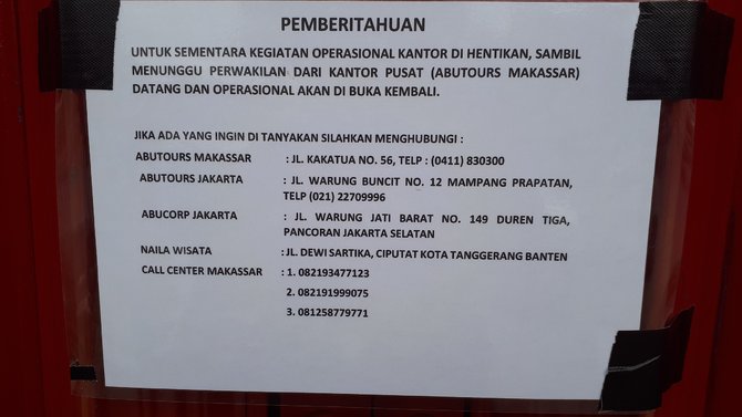 kantor abu tours di samarinda tutup