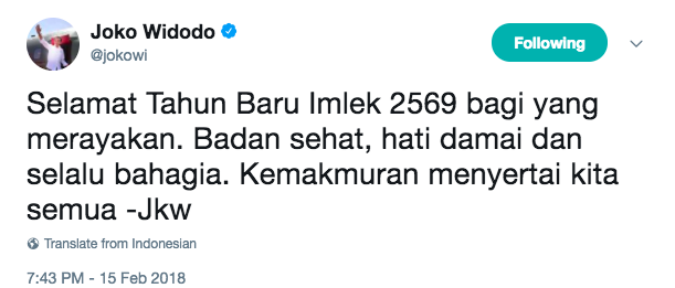 Gong Xi Fa Cai menggema di Twitter, Jokowi ucapkan selamat 