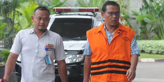 Ekspresi Taufik Rahman saat kembali diperiksa KPK