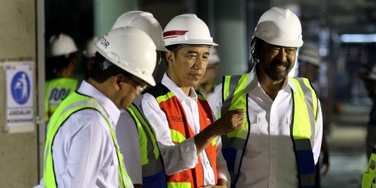 Bersama Anies dan Surya Paloh, Jokowi tinjau proyek MRT