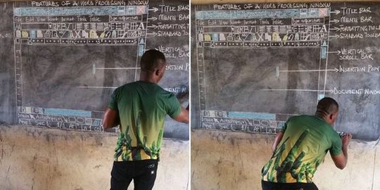 Guru di Ghana ajarkan Microsoft Word lewat papan tulis 