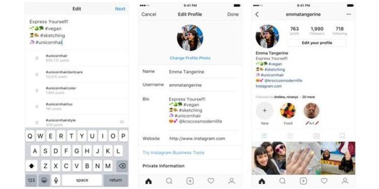 Kini Instagram bisa bubuhkan tagar dan tautan di bio