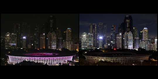 Potret Stadion GBK tanpa gemerlap cahaya saat perayaan Earth Hour