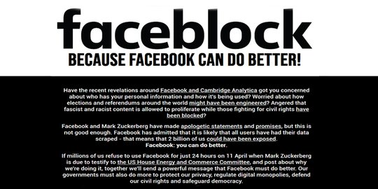 Operation Faceblock, aksi boikot Facebook yang bakal diadakan 11 April nanti