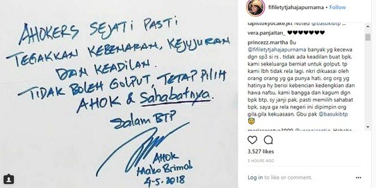 Dari balik penjara, Ahok ajak pendukung tak golput dan pilih sahabatnya