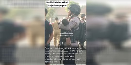 Viral foto anggota Polri gendong bayi napi teroris pasca kericuhan Mako Brimob