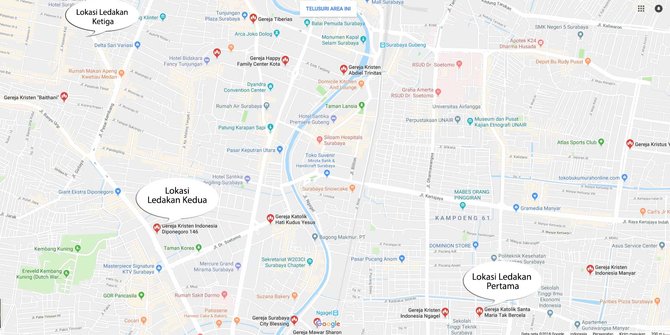 lokasi ledakan bom di surabaya