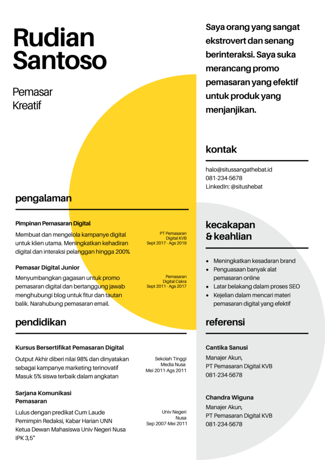 20 Contoh Cv Formal Modern And Kreatif Dalam Bahasa Indonesia Serta Inggris 