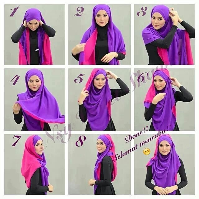 Cara Memakai 2 Warna Jilbab