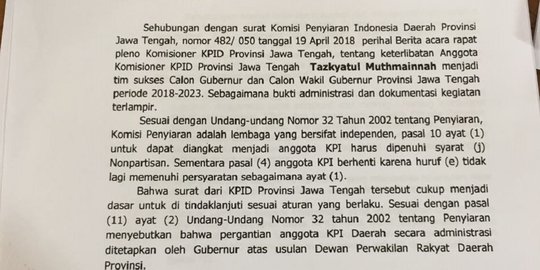 Komisioner KPID Jateng terancam dicopot usai diduga menjadi timses Sudirman-Ida