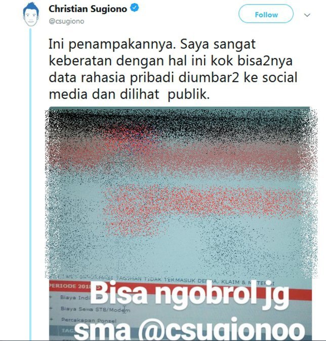 komplain christian sugiono soal data indihome miliknya yang diunggah ke instastory