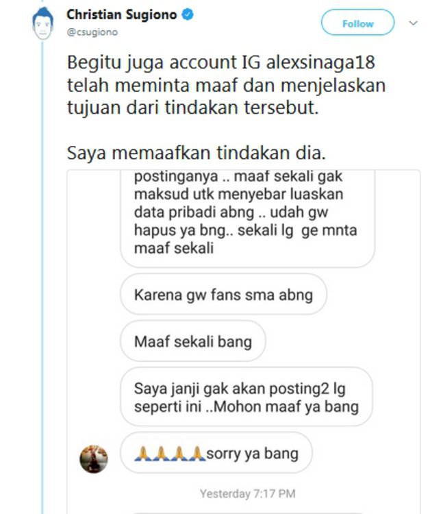 komplain christian sugiono soal data indihome miliknya yang diunggah ke instastory