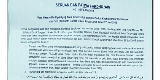 Panik, tim Khofifah-Emil keluarkan Fatwa Fardhu 'Ain 