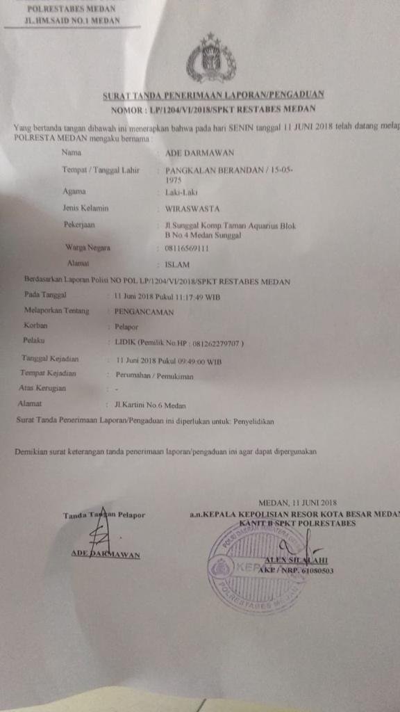 surat laporan ketua amphuri sumbagut ke polisi