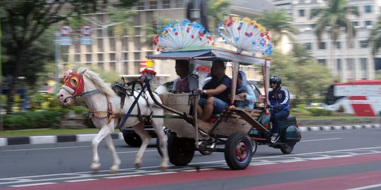 Libur Lebaran, warga keliling Monas pakai delman hias