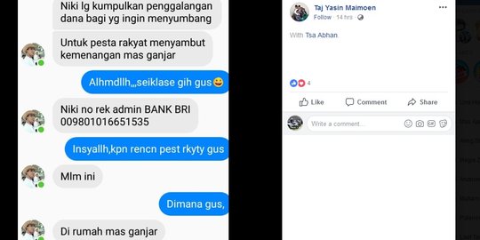 Akun palsu FB 'Taj Yasin Maimoen' minta sumbangan untuk pesta kemenangan